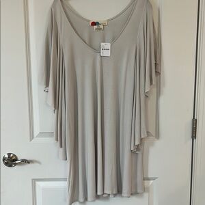 NWT- Free People Beach Gray Asymmetrical Flutter Sleeve Beach Tunic